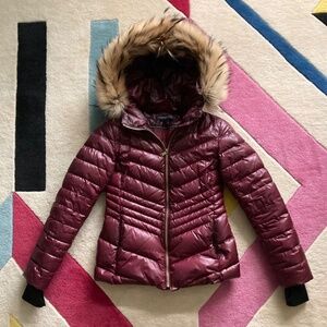 Andew Marc Rissa Burgundy Red Maroon Raccoon Fur Trim Hood Down Winter Coat XS